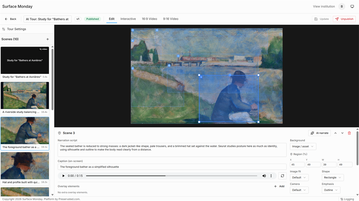 Editor for AI-generated image tour